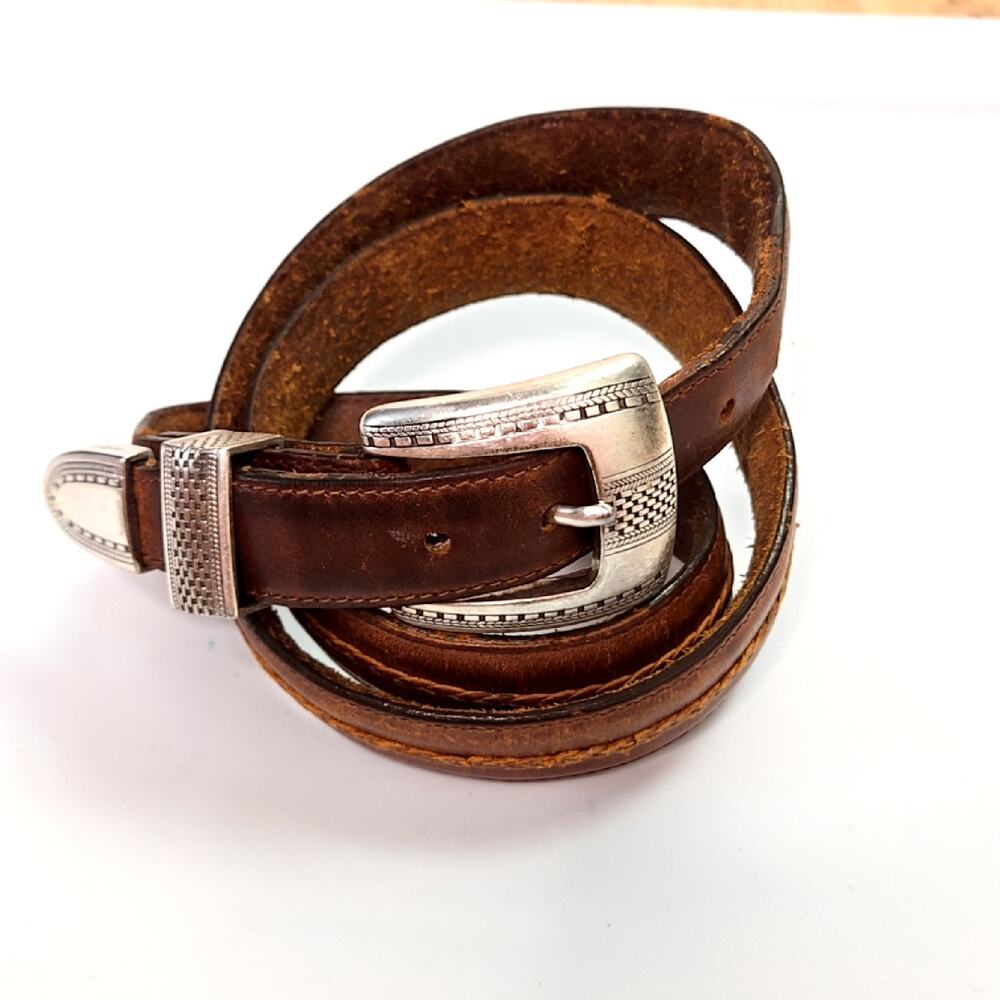 Vintage Onyx by Brighton Men’s Brown Leather Western Belt Silver Buckle Size 38